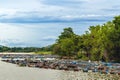 KANCHANABURI-THAILAND,AUGUST 30,2019 : Beautiful scenery view of Nile Red Tilapia fish cages aquaculture floating with floats from