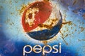 KANCHANABURI, THAILAND-DECEMBER 3,2019 : Close up vintage pepsi cola logo banner, old rusty and broken zinc plate of pepsi soft Royalty Free Stock Photo