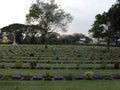 Carefully cared graves at the World War II Army Fighters Military Cemetery in Kanchanaburi, Thailand Royalty Free Stock Photo