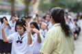 KANCHANABURI THAILAND - JULY 26 : Unidentified teacher and students participated for Buddhist Lent Day in buddhist culture at Wa