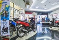 KANCHANABURI, THAILAND -JUNE 30, 2020 : Special discounted new Yamaha motorcycles and accessories for sale at Yamaha motorcycle