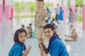 KANCHANABURI THAILAND - JUNE 13 : Unidentified Teacher and Boy s Royalty Free Stock Photo