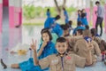 KANCHANABURI THAILAND - JUNE 13 : Unidentified Teacher and Boy s Royalty Free Stock Photo