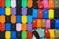 KANCHANABURI, THAILAND-NOVEMBER 28,2019 : Colorful of silicone cases for a keychain from the car alarm. Many shapes and color