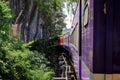 Kanchanaburi, Thailand - Sep 5, 2020 : The moving train commute through the famous Death railway