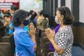 KANCHANABURI -THAILAND, SEPTEMBER 12 ,2020 : Unidentified senior women wear face mask workout and exercise rhythmic activities in