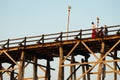 Sangklaburi or Myanmar tall wooden bridge on Songaria River