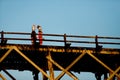 Sangklaburi or Myanmar tall wooden bridge on Songaria River