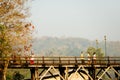 Sangklaburi or Myanmar tall wooden bridge on Songaria River