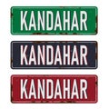 Kandahar road sign ed, green, blue vector illustration, road table