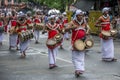 Thammattam Players lead a group of Davul drummers along the streets of Kandy in Sri Lanka during the Day Perahera.