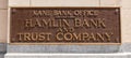 Kane, Pennsylvania, USA May 9, 2023 A bronze sign for the Kane bank office of Hamlin Bank and Trust Company