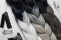 Kanekalon. Colored artificial strands of hair. Material for plaiting braids