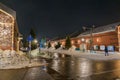 Kanemori Red Brick Warehouse with Snow in winter. landmark and popular for attractions in Hokkaido, Japan.Hakodate, Hokkaido, Royalty Free Stock Photo