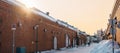 Kanemori Red Brick Warehouse with Snow in winter. landmark and popular for attractions in Hokkaido, Japan.Hakodate, Hokkaido, Royalty Free Stock Photo