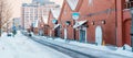 Kanemori Red Brick Warehouse with Snow in winter. landmark and popular for attractions in Hokkaido, Japan.Hakodate, Hokkaido, Royalty Free Stock Photo