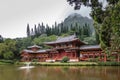 Corner view on Byodo-in Buddhist temple in Kaneohe, Oahu, Hawaii, USA