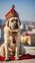 A Kangal Dog in old Turkish clothes and a fez generative AI