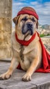 A Kangal royal Dog in old Turkish clothes and a fez generative AI