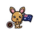 cute kangaroo animal cartoon character holding australian flag against virus