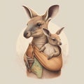 Kangaroo with baby in bag. Vector illustration for your design