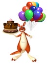 Kangaroo cartoon character with cake and baloon