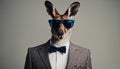 Kangaroo in color suit with sunglasses on a solid color background, vector art, digital art,