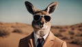 Kangaroo in color suit with sunglasses on a solid color background, vector art, digital art,