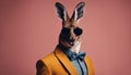 Kangaroo in color suit with sunglasses on a solid color background, vector art, digital art,