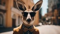 Kangaroo in color suit with sunglasses on a solid color background, vector art, digital art,