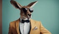 Kangaroo in color suit with sunglasses on a solid color background, vector art, digital art,