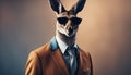 Kangaroo in color suit with sunglasses on a solid color background, vector art, digital art,