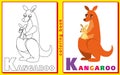 Kangaroo. Coloring book with letters for children