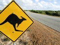 A kangaroo crossing road sign in the Australian outback Western Australia Royalty Free Stock Photo