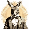 Cool Kangaroo In Aristocratic Style - Stock Photo On White Background