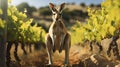 Kangaroo Encounters in the Lush Vineyard. Generative AI