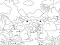 Kangaroo family in the forest. Australian nature. Vector, page for printable children coloring book.