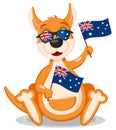 A kangaroo with glasses is holding the australian flag. Character, Australia Day