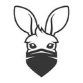 Kangaroo Head with Anti Smoke Mask Icon. Logo on White Background. Vector