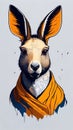 Kangaroo head with orange scarf on white background. Vector illustration Royalty Free Stock Photo