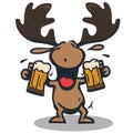 Moose holding large beers laughing vector graphics