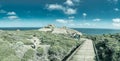 Kangaroo Island, Australia - September 13, 2018: Cape Du Couedic with tourists. Panoramic aerial view of Remarkable Rocks Royalty Free Stock Photo