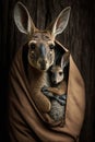 A kangaroo and its baby are in the grass together, Generative AI