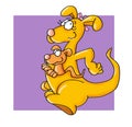 kangaroo jumping with baby in her arms Color illustration humorist button or icon for website