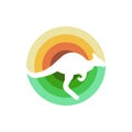 Kangaroo Logo with negative space. Kangaroo and sun lines illustration.