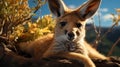 A kangaroo lying down in the sun. Generative AI. Royalty Free Stock Photo