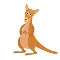 Kangaroo mom with baby in the pocket pouch. Cute cartoon character. Australia marsupial animal. Education card for kids. Flat desi Royalty Free Stock Photo