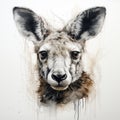 Realistic Kangaroo Portrait Tattoo Drawing On White Background