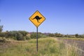 Kangaroo road sign, Australia. Yellow sign in the blue sky Royalty Free Stock Photo