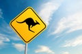 Kangaroo road sign with blue sky and cloud background Royalty Free Stock Photo